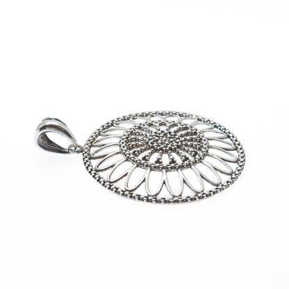 MILOR 925 Sterling Silver Vintage Italy Sunflower Oxidized Pendant