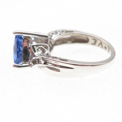 925 Sterling Silver Real Diamond & Iolite Love Oxidized Ring Size 5