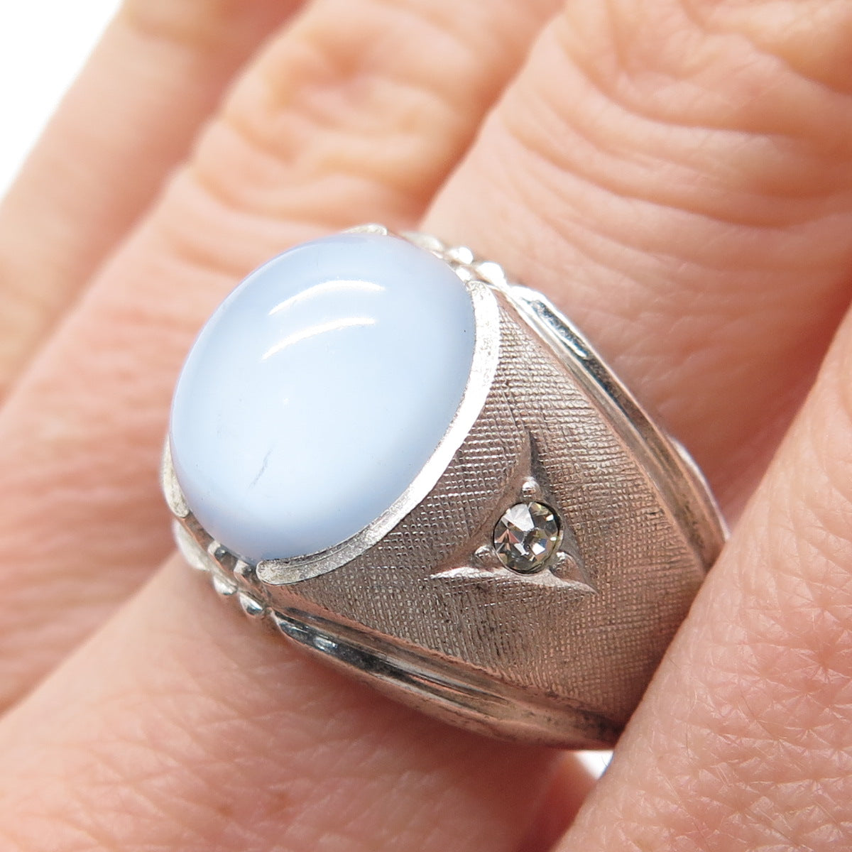 CLARK & COOMBS Sterling Silver Antique Faux Star Sapphire Rhinestone Ring Size 8