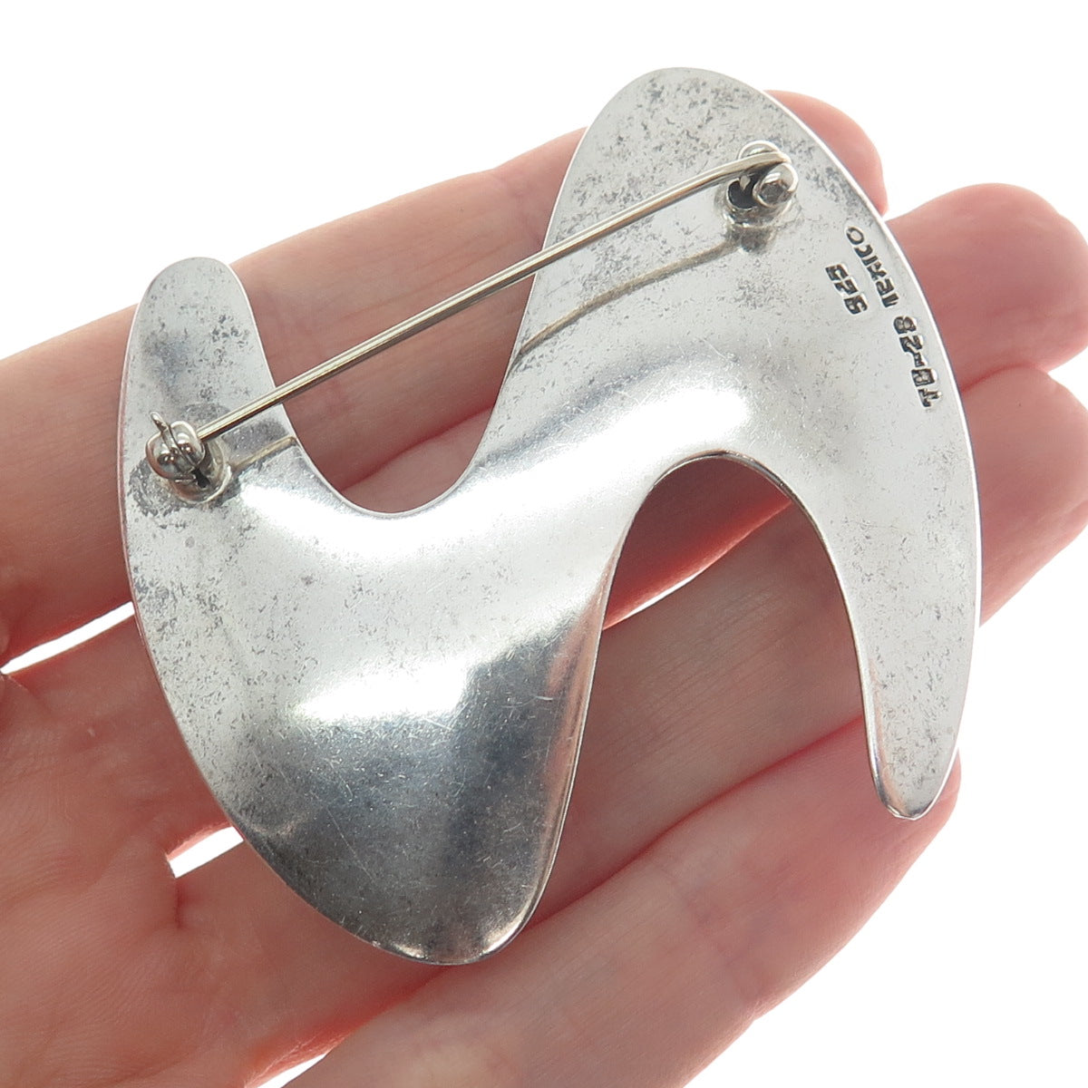 925 Sterling Silver Vintage Mexico Modernist Wavy Letter S Pin Brooch