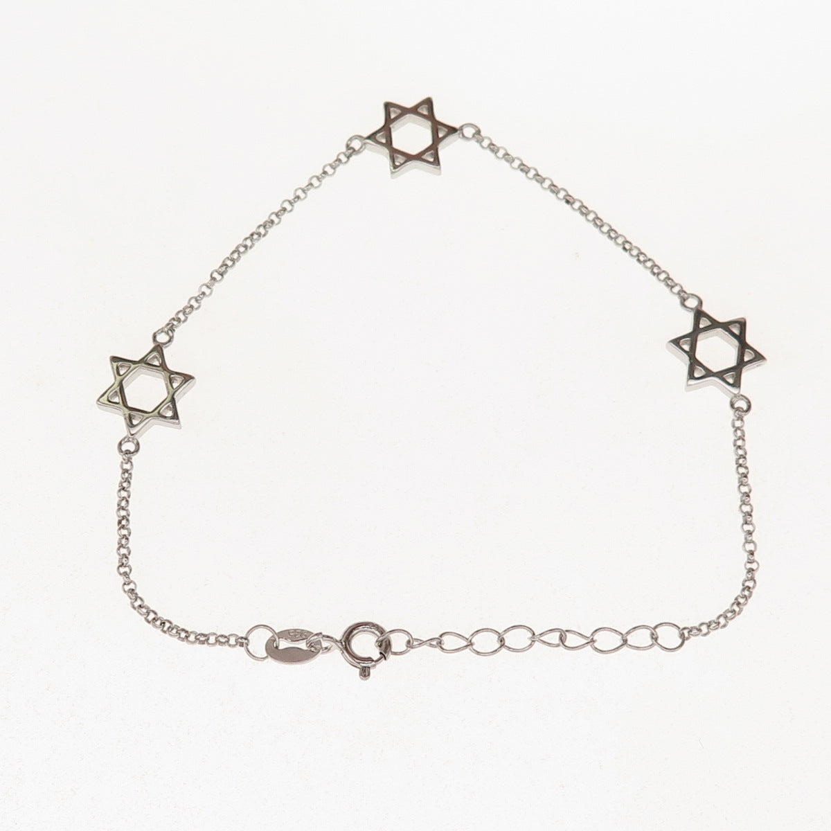 925 Sterling Silver Star of David Rolo Link Bracelet 6.25-7.25"