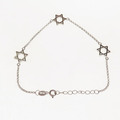 925 Sterling Silver Star of David Rolo Link Bracelet 6.25-7.25"