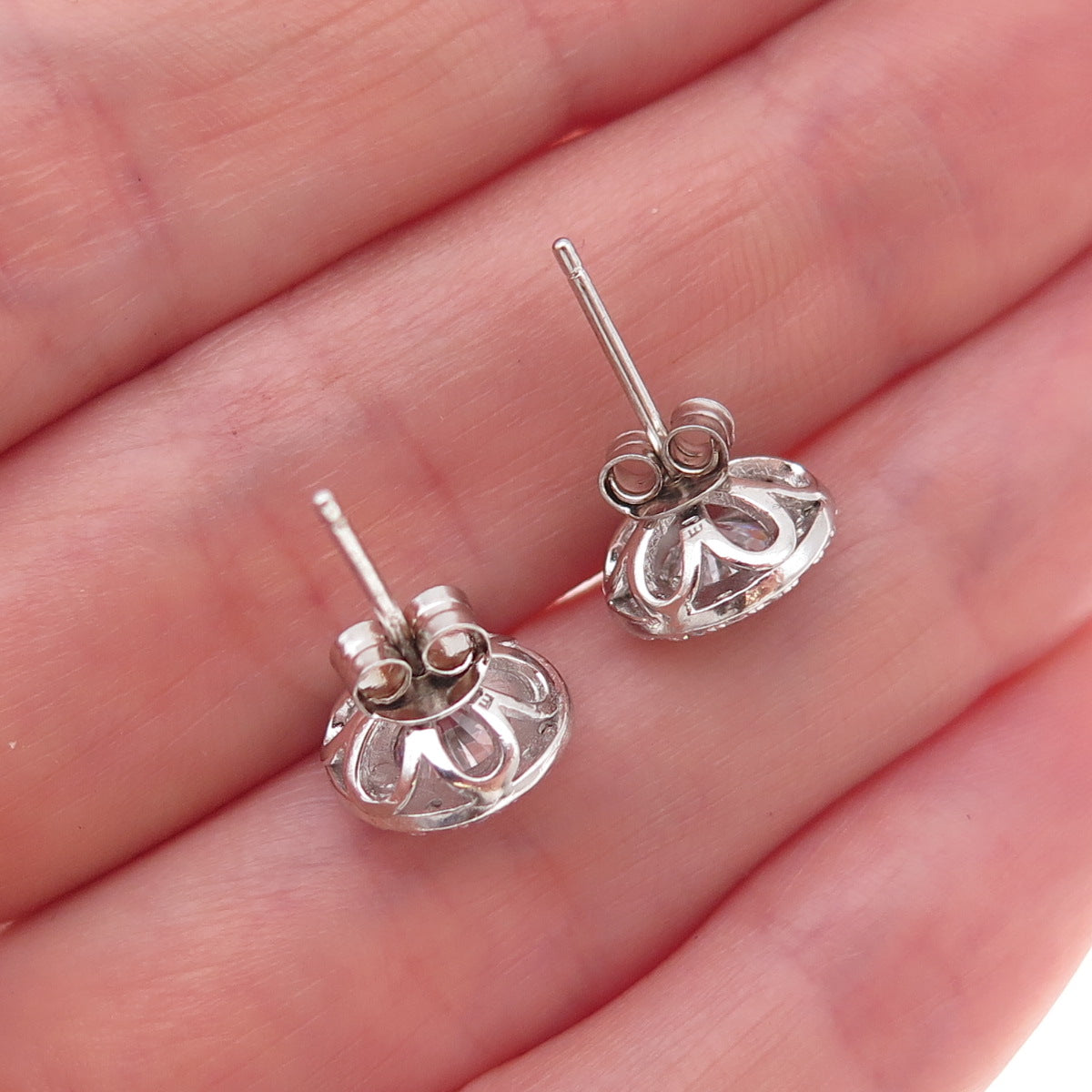 925 Sterling Silver Round-Cut C Z Stud Earrings