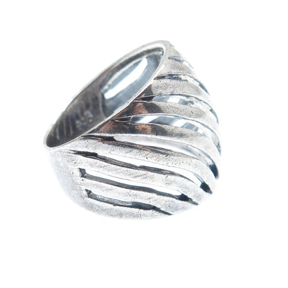 925 Sterling Silver Vintage Zebra Pattern Ribbed Oxidized Ring Size 6.75