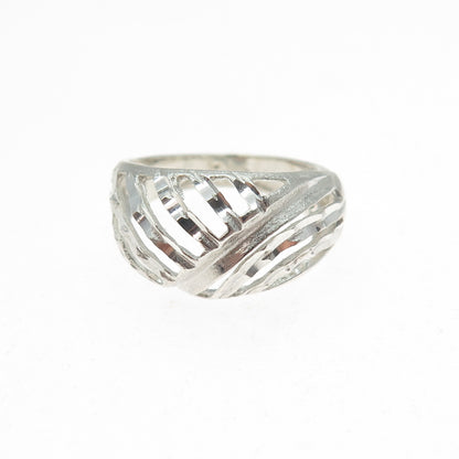 925 Sterling Silver Vintage Modernist Ribbed Ring Size 7.75