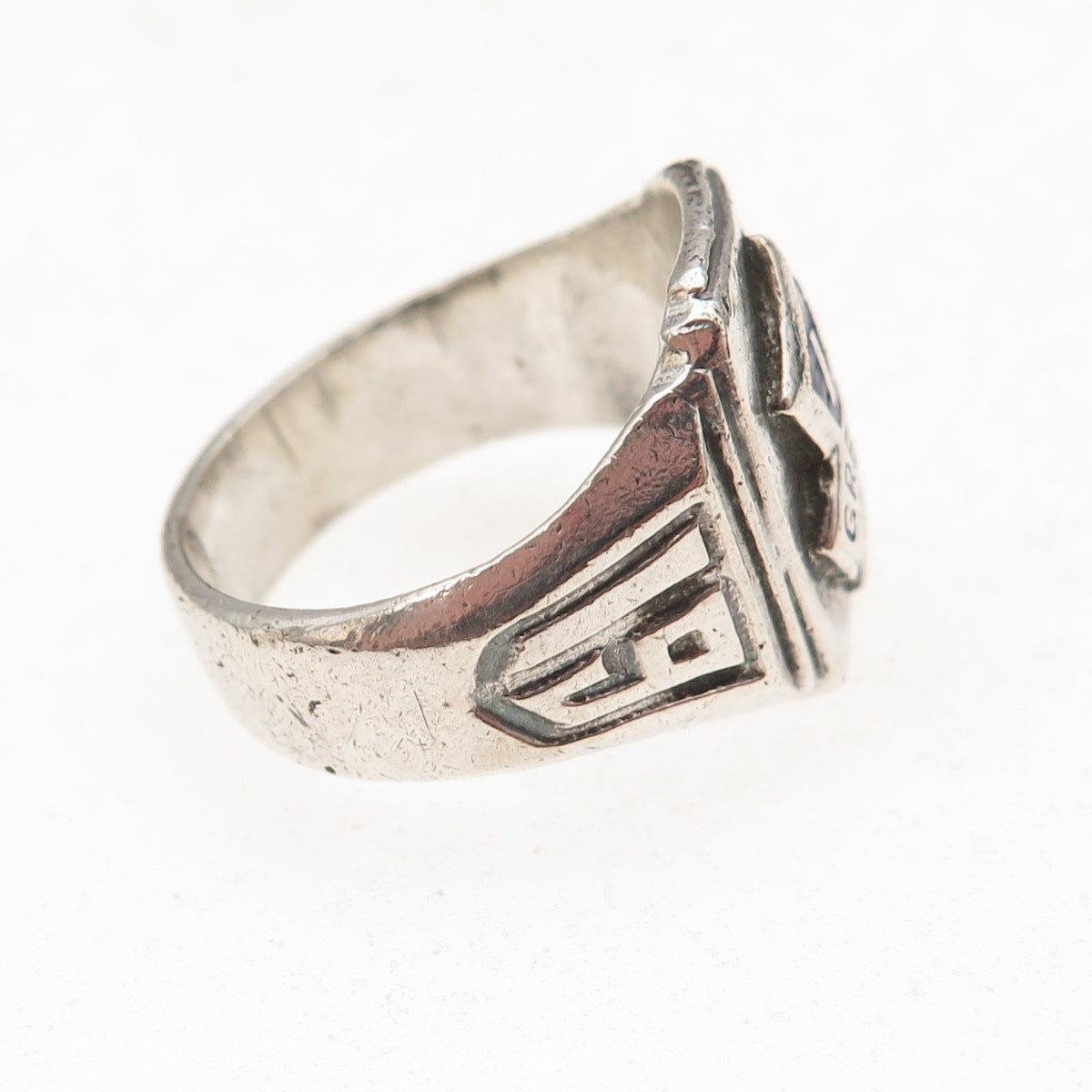 925 Sterling Silver Vintage 1953 Enamel Greeley School Oxidized Ring Size 9