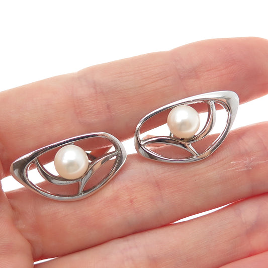 MIKIMOTO 925 Sterling Silver Antique Japan Real Akoya Pearl Cufflinks