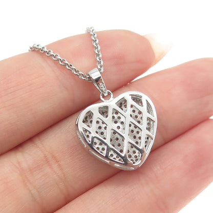 925 Sterling Silver Round-Cut C Z Heart Cable Chain Necklace 16"
