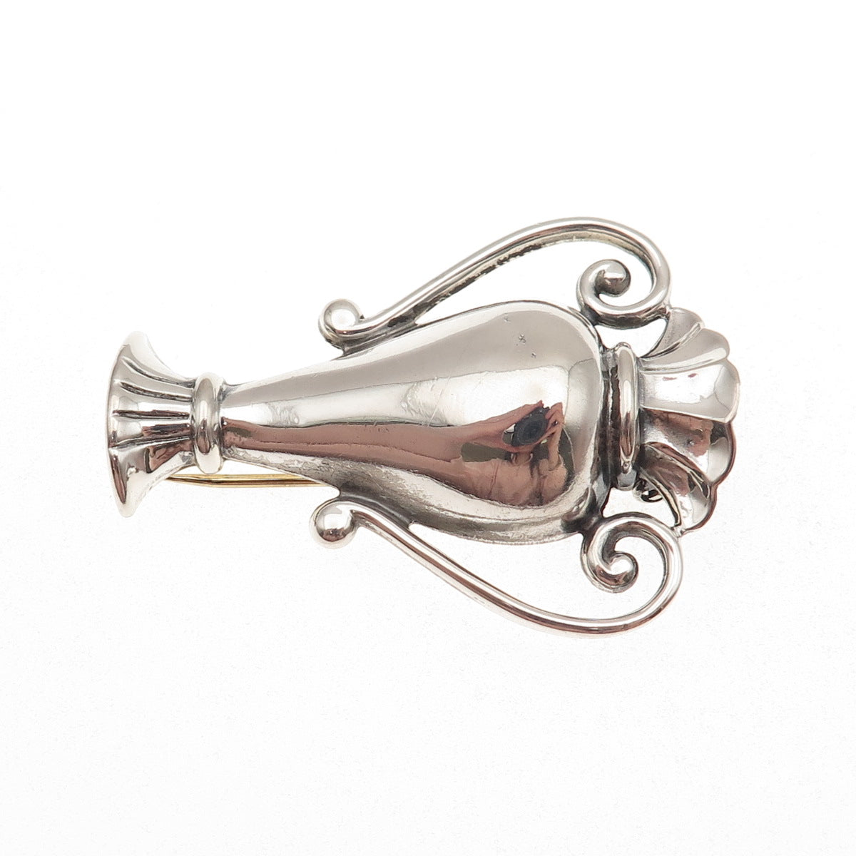 Monet 925 Sterling Silver Vintage Vase Oxidized Fur Clip / Collar Pin
