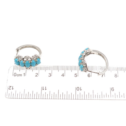 925 Sterling Silver Real Sleeping Beauty Turquoise Ornate Hoop Earrings