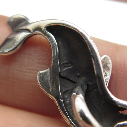 925 Sterling Silver Vintage Friendly Dolphin Oxidized Pendant
