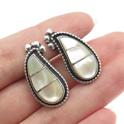 LOWSAYATEE ZUNI Old Pawn Sterling Silver Southwestern MOP Clip On Earrings