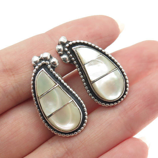 LOWSAYATEE ZUNI Old Pawn Sterling Silver Southwestern MOP Clip On Earrings