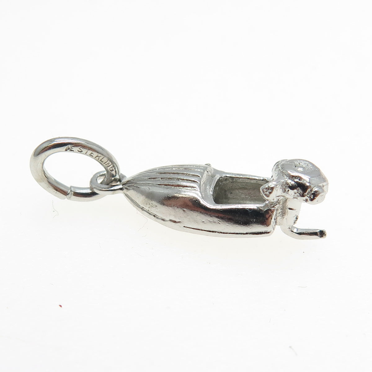 925 Sterling Silver Vintage Motor Boat 3D Charm Pendant