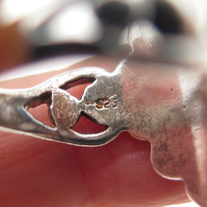 925 Sterling Silver Vintage Real MOP Beaded Oxidized Ring Size 8.5