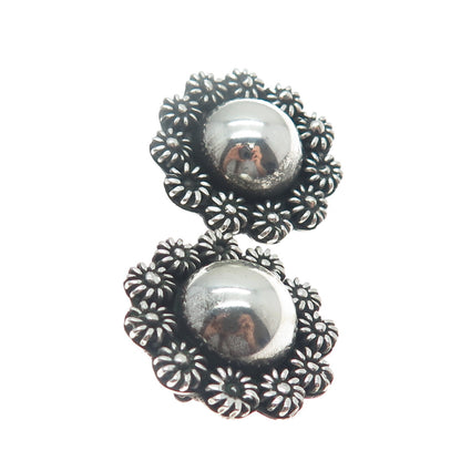 925 Sterling Silver Vintage Mexico Cannetille Floral Oxidized Clip On Earrings