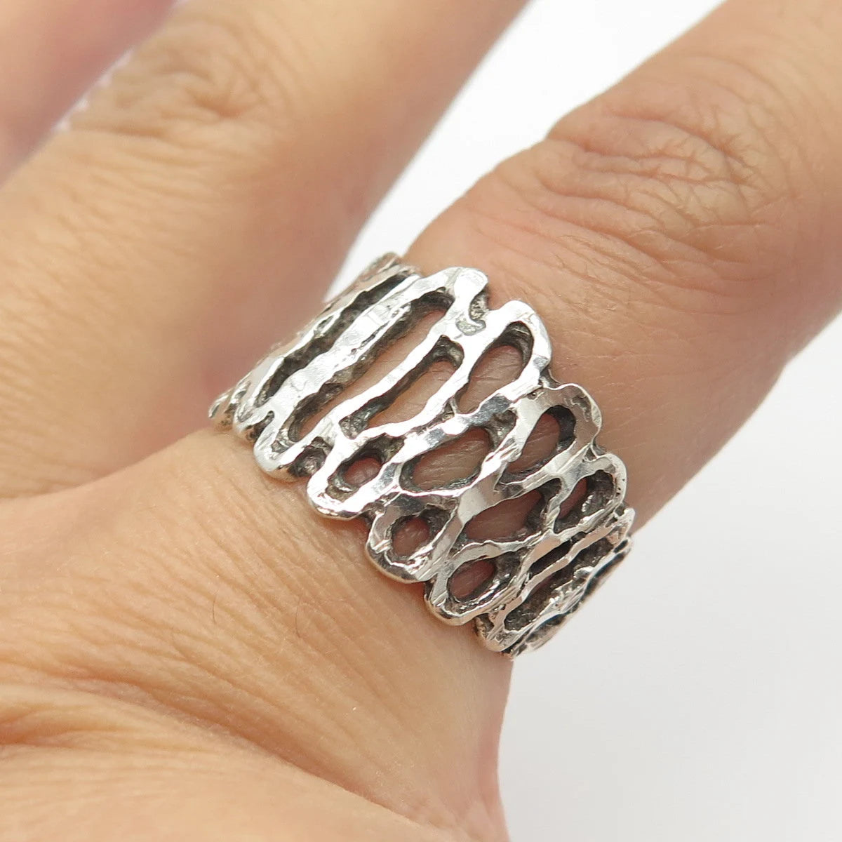 925 Sterling Silver Vintage Minos Mexico Open Bark of Tree Ring Size 7