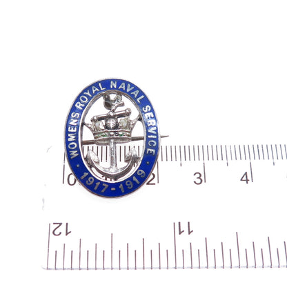 J.R. GAUNT & SON Sterling Antique 1918 Enamel Women's Royal Naval Service Brooch