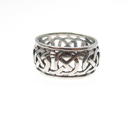 925 Sterling Silver Vintage Celtic Knot Oxidized Band Ring Size 6.5