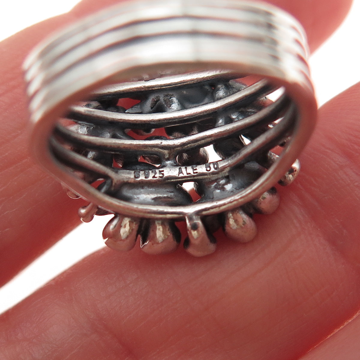 Pandora Sterling Silver Enamel Real Pearl Cherry Blossom Bouquet Ring Size 5.5