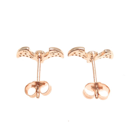 925 Sterling Silver Rose Gold Plated Round & Pear-Cut C Z Bat Stud Earrings