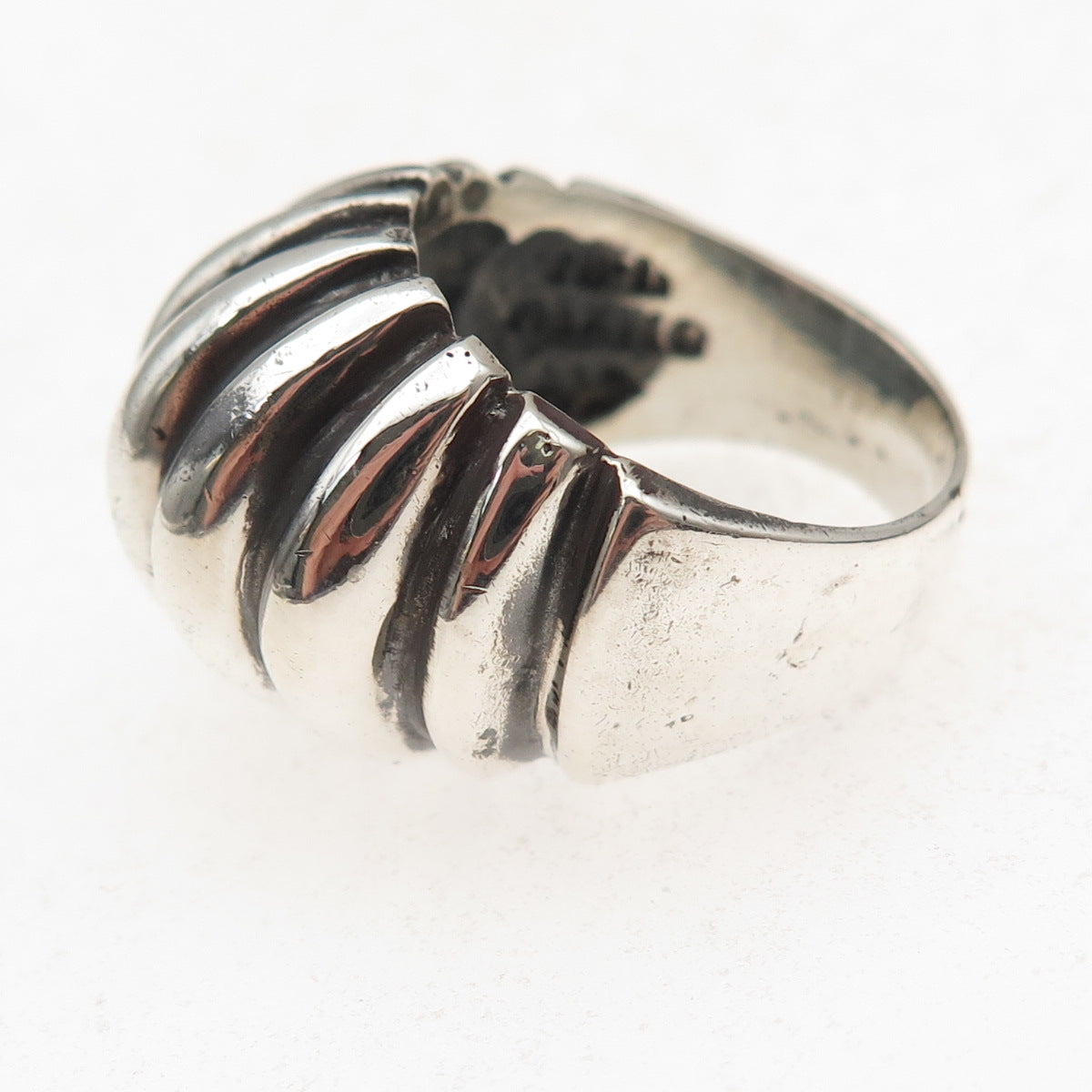 925 Sterling Silver Vintage Mexico Modernist Oxidized Dome Ring Size 7.75