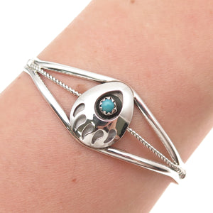 Old Pawn 925 Sterling Silver Vintage Turquoise Bear Paw Adjustable Bracelet 6"