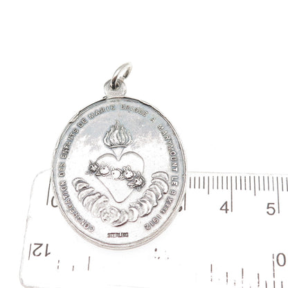 925 Sterling Silver Antique Art Deco St. Mary Religious Medal Oxidized Pendant