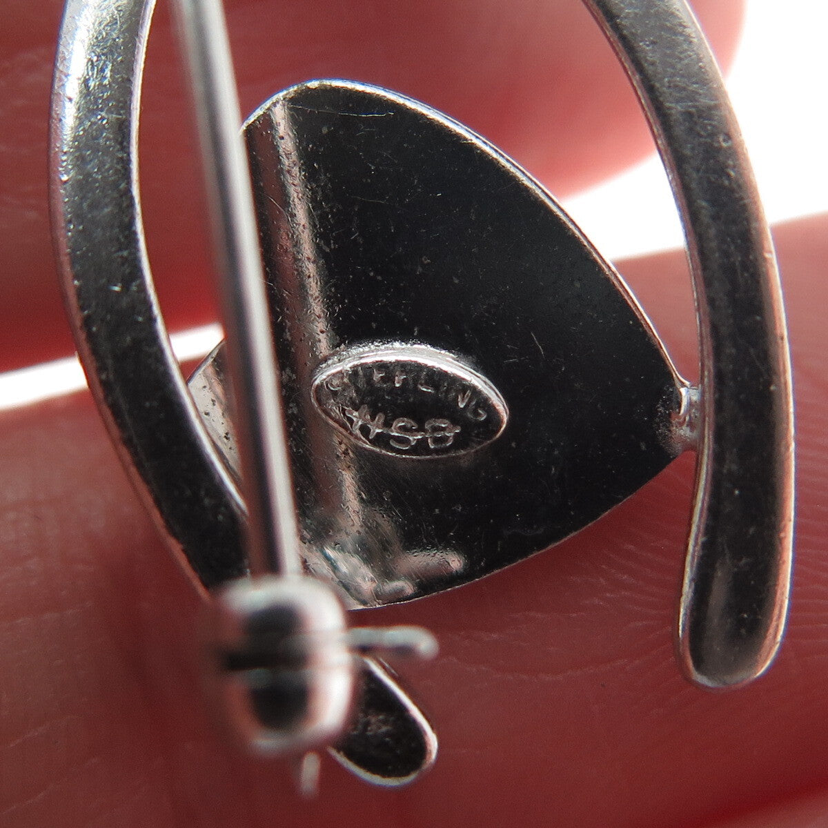 HARRY S. BICK 925 Sterling Silver Antique Art Deco Wishbone & Heart Pin Brooch