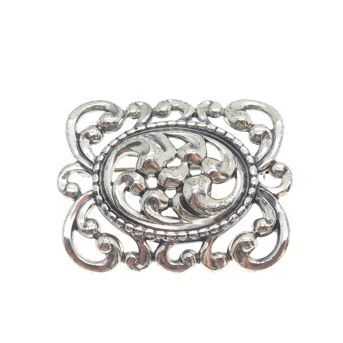 DANECRAFT 925 Sterling Silver Vintage Floral Oxidized Pin Brooch