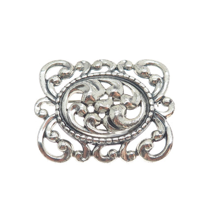 DANECRAFT 925 Sterling Silver Vintage Floral Oxidized Pin Brooch
