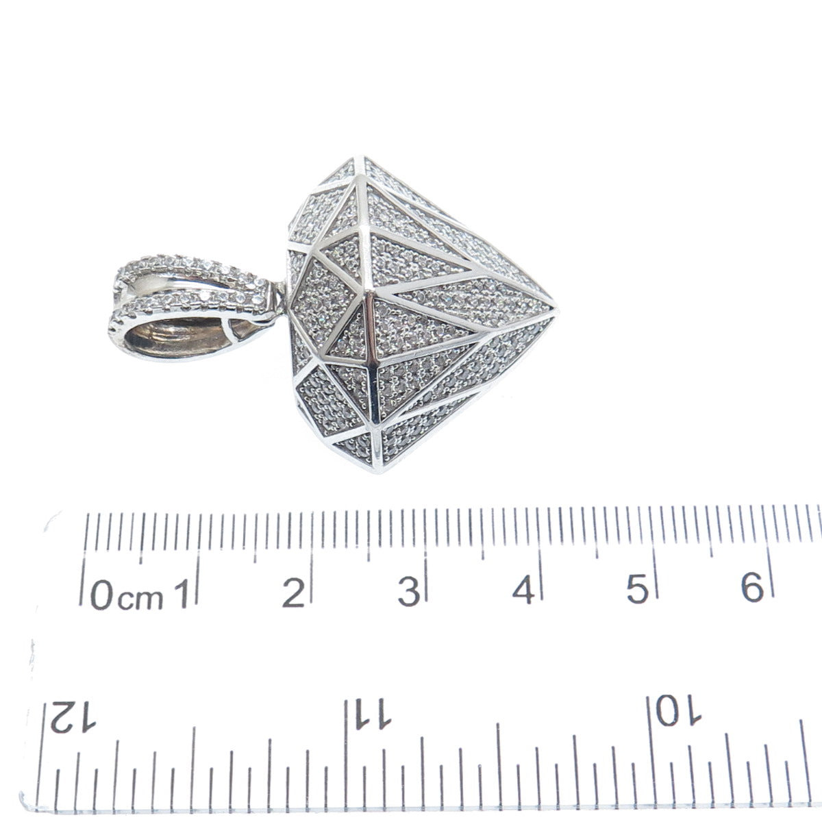 925 Sterling Silver Round-Cut C Z Diamond-Shape Charm Pendant