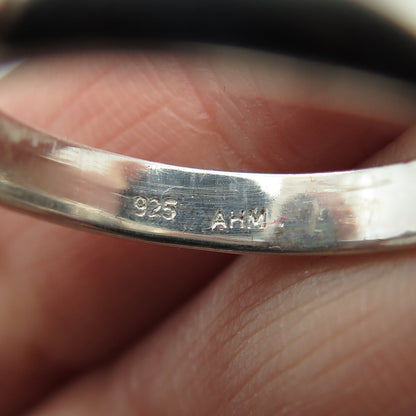FRANK AHM 925 Sterling Silver Real Oval-Cut Labradorite & C Z Ring Size 7.75