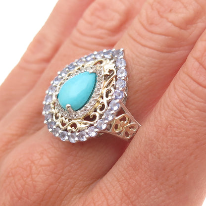 Chuck Clemency 925 Sterling Silver Real Turquoise Tanzanite Topaz Ring Size 8.25