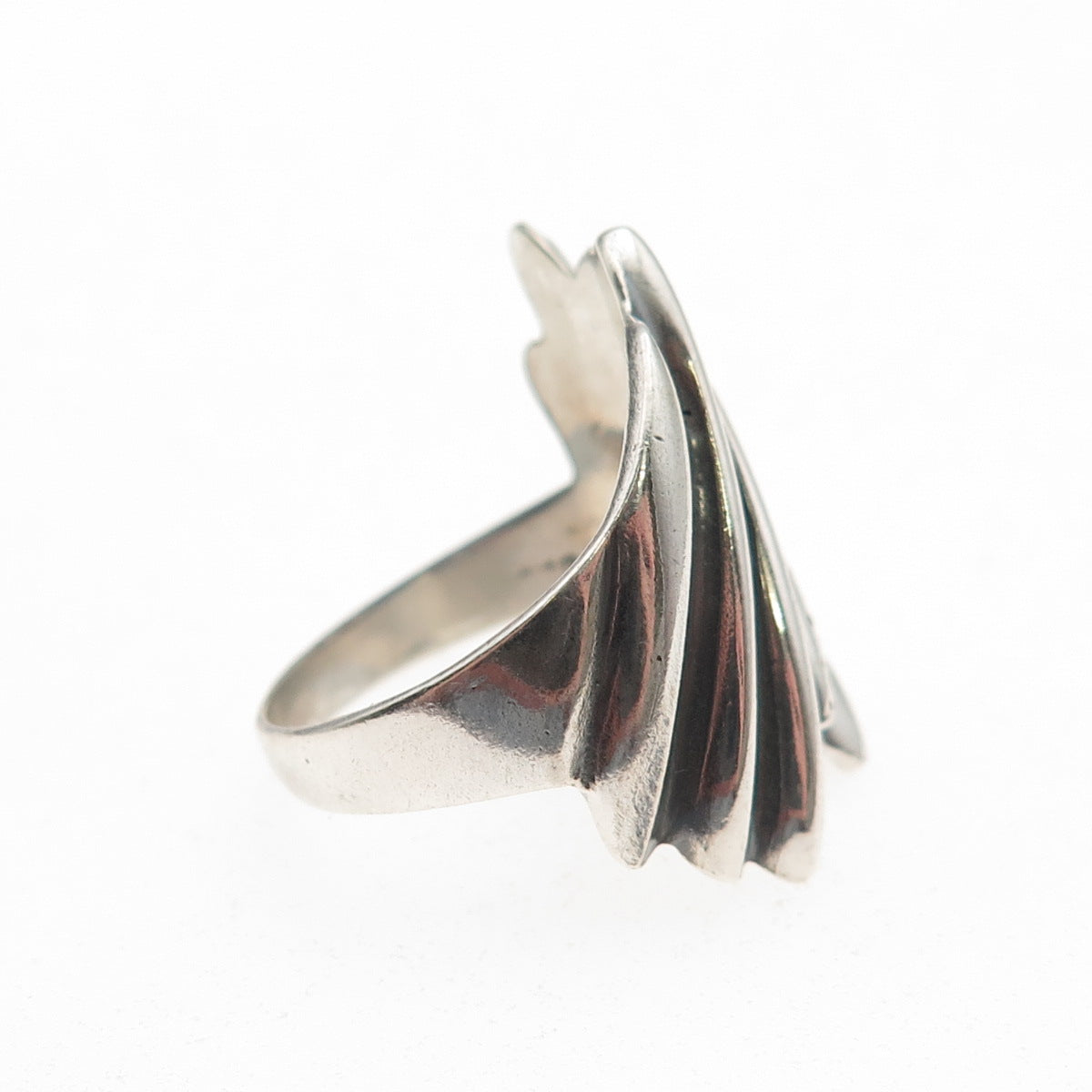 925 Sterling Silver Vintage Modernist Ribbed Oxidized Ring Size 6