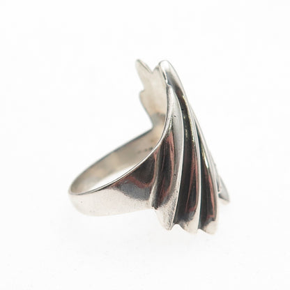 925 Sterling Silver Vintage Modernist Ribbed Oxidized Ring Size 6