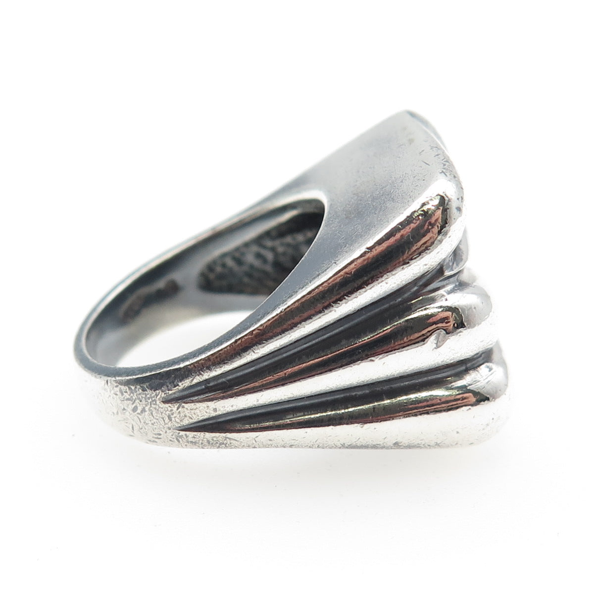 925 Sterling Silver Vintage Modernist Zig Zag Dome Oxidized Ring Size 6