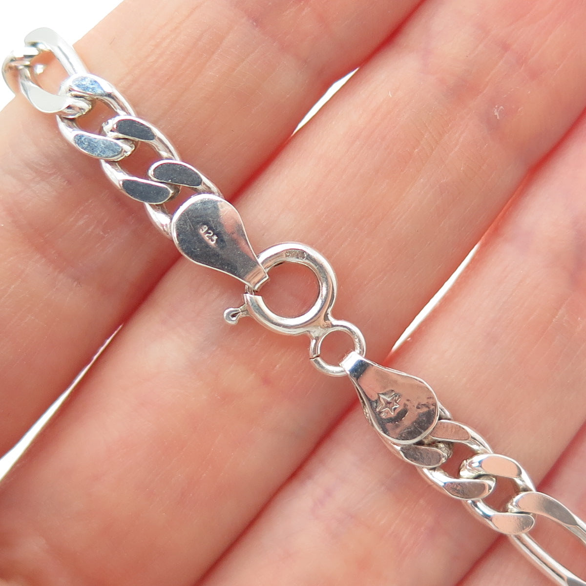 925 Sterling Silver Vintage Figaro Link Bracelet 8"