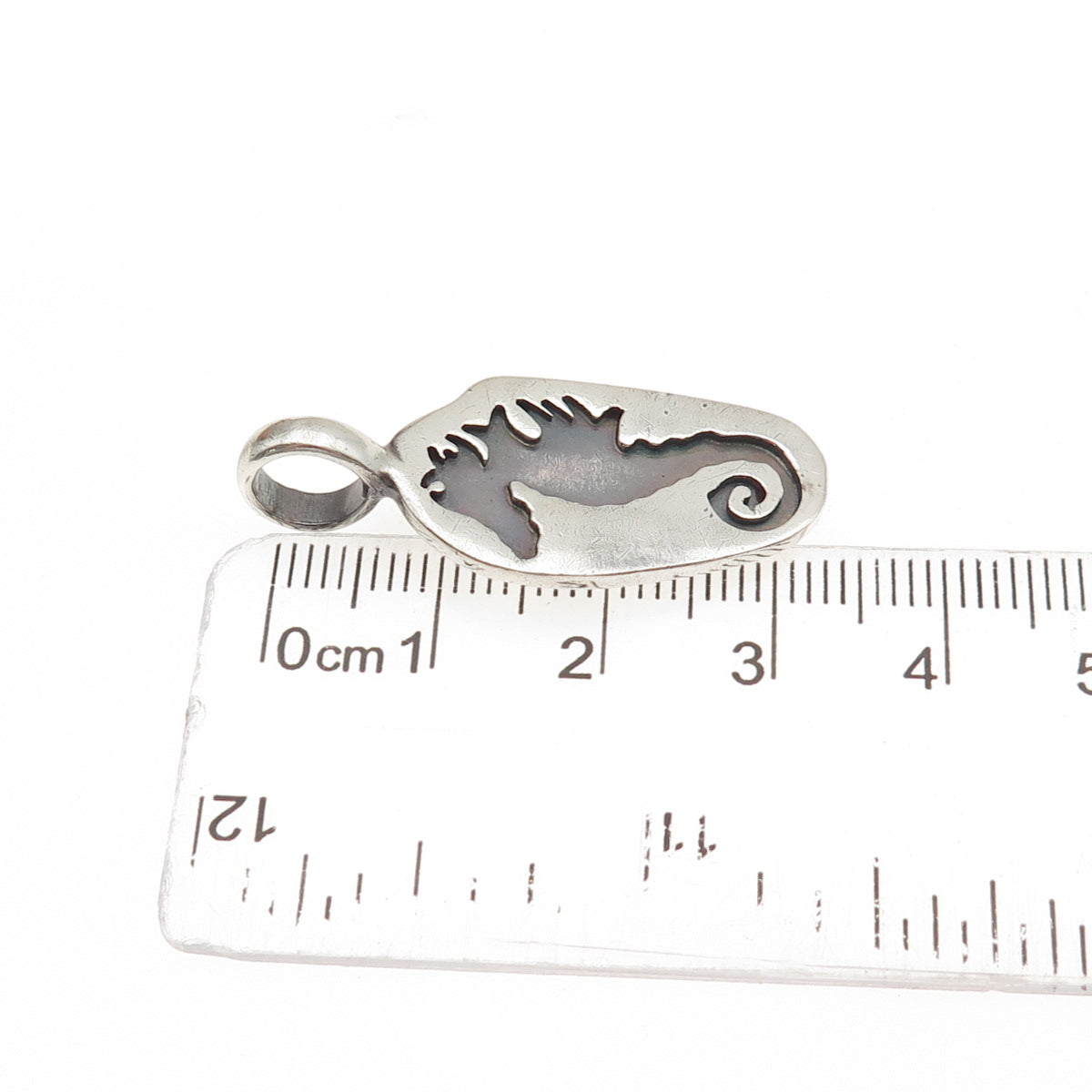 925 Sterling Silver Vintage Real Seahorse Oxidized Charm Pendant