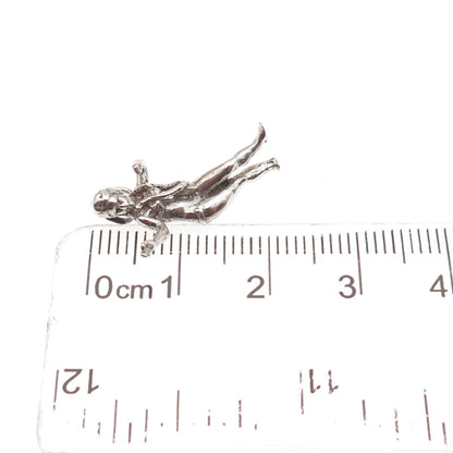 925 Sterling Silver Vintage Hula Dancer Oxidized 3D Mini Charm Pendant