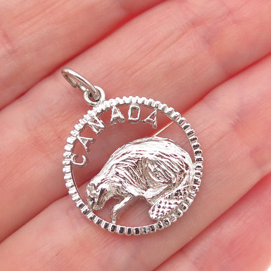 925 Sterling Silver Vintage Canada Beaver Mini Charm Pendant