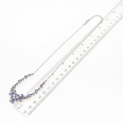 925 Sterling Silver Real Tanzanite & White Topaz Cable Chain Necklace 16-18"