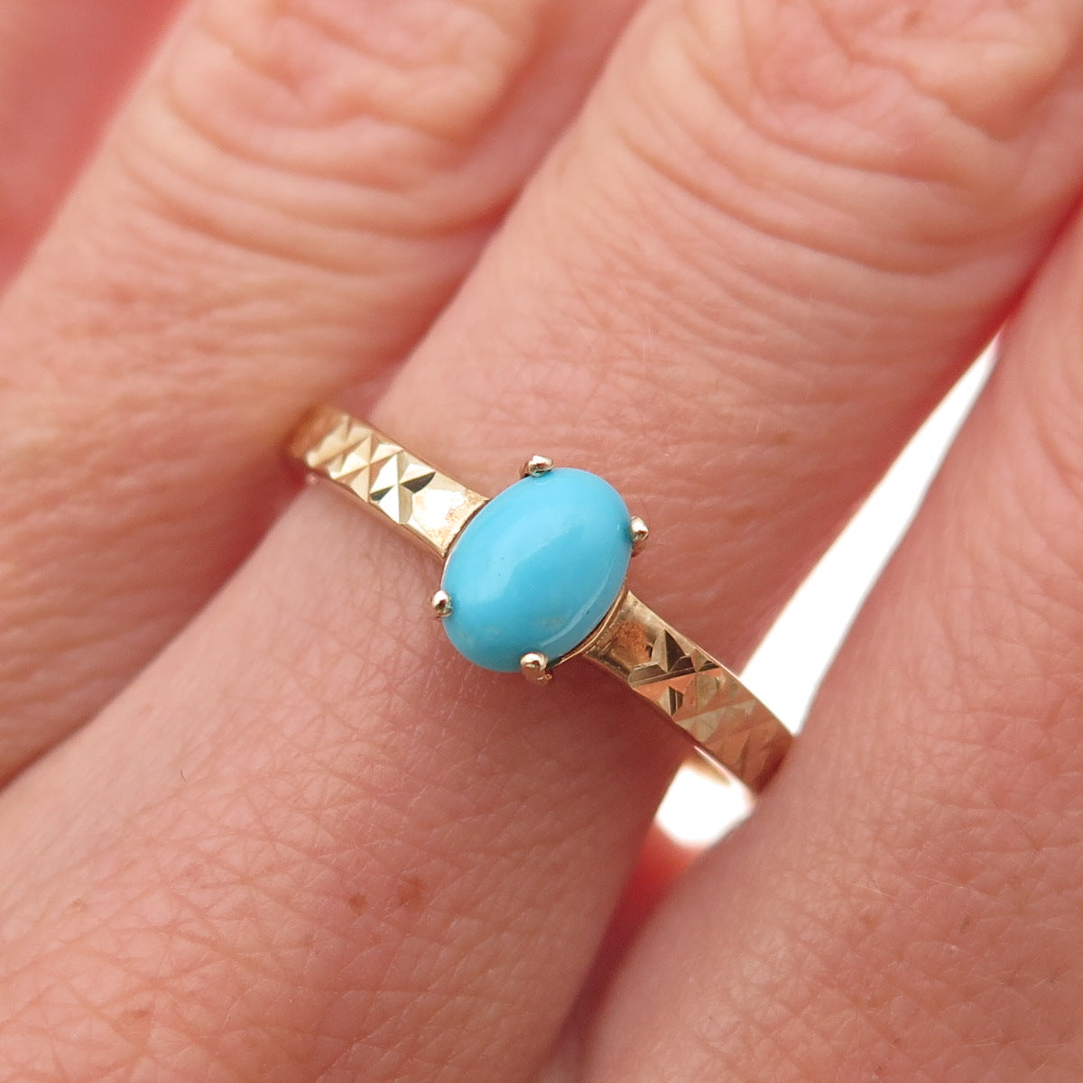 Chuck Clemency Sterling Gold Plated Real Turquoise Diamond-Cut Ring Size 8.25