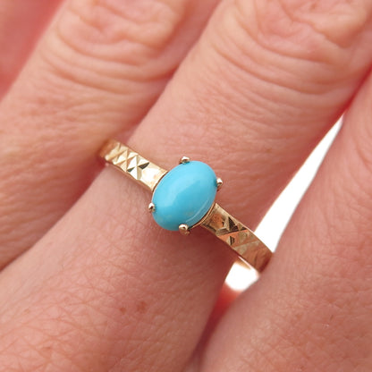 Chuck Clemency Sterling Gold Plated Real Turquoise Diamond-Cut Ring Size 8.25