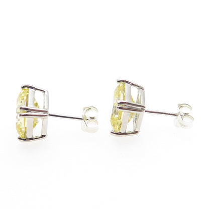 925 Sterling Silver Asscher-Cut Canary C Z Stud Earrings