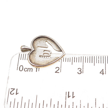 JCF Ferrara Sterling Silver Vintage I Love You Sign Language Heart Charm Pendant