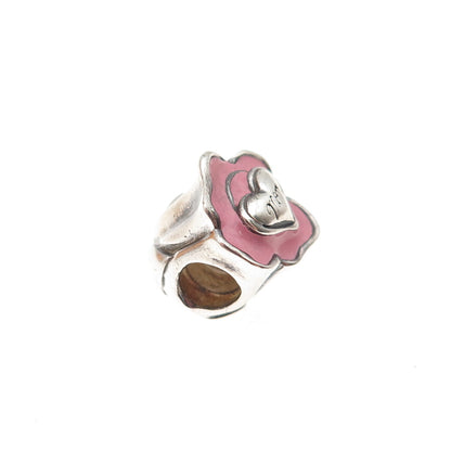 Chamilia 925 Sterling Silver Enamel Mom Rose Flower Slide Bead Charm