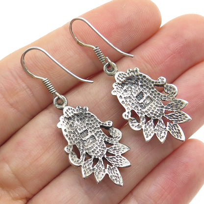 CHAPAL ZENRAY Sterling Silver Vintage Real MOP Floral Oxidized Dangle Earrings