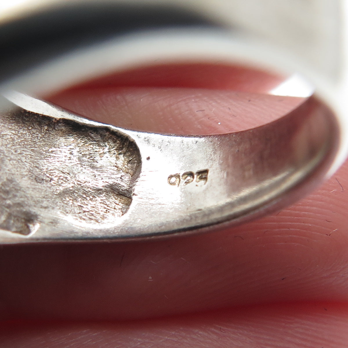 925 Sterling Silver Vintage Modernist Wavy Oxidized Ring Size 6.75