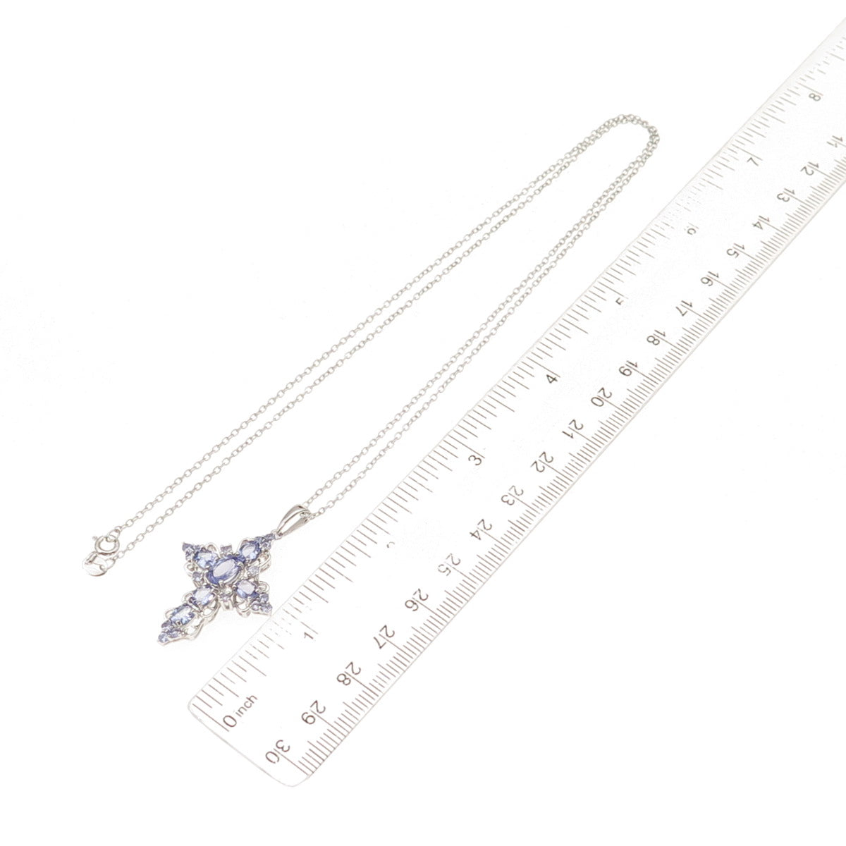 925 Sterling Silver Real Tanzanite Ornate Cross Cable Chain Necklace 22"